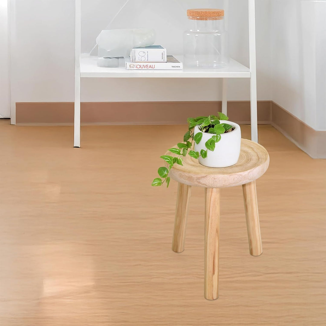 Spetebo Holz Blumenhocker mit 3 Beinen - Ø 30 cm - Deko Hocker rund naturbelassen - Pflanzenständer