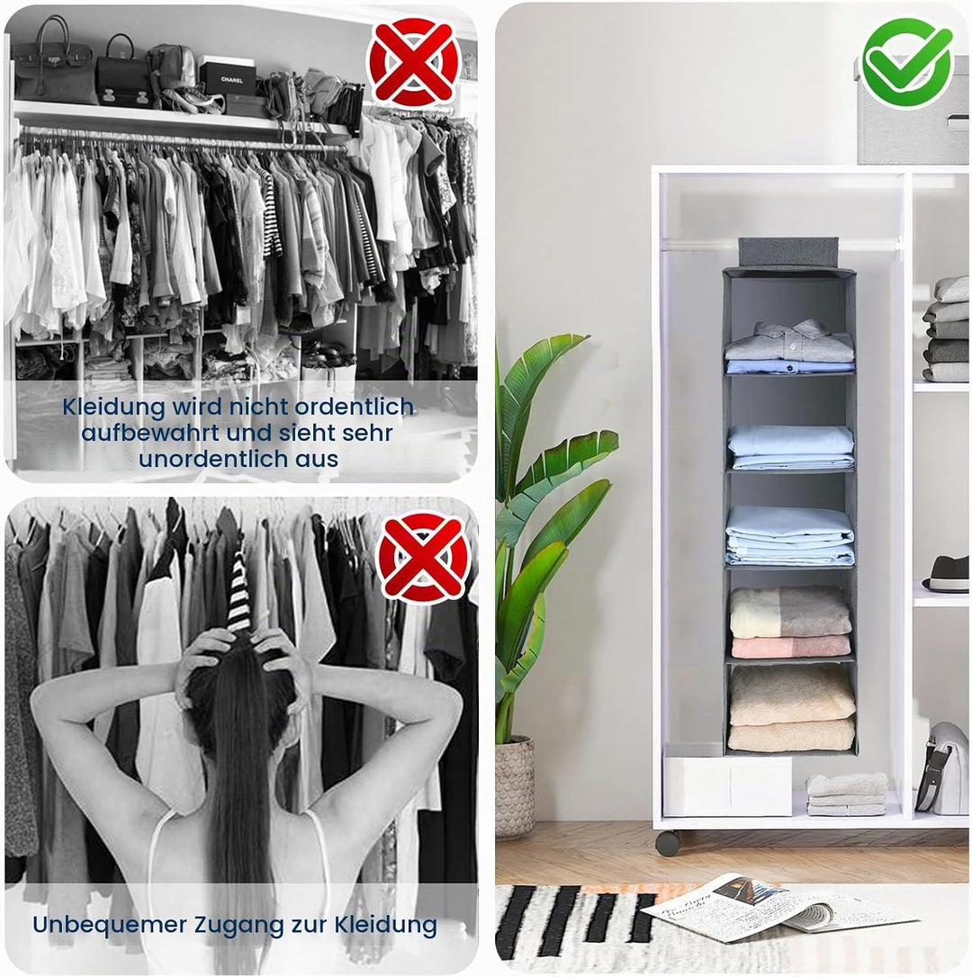 AiQInu Hängeregal Kleiderschrank,Hängeaufbewahrung Schrank Organizer mit 5 Fächern,Faltbar Platzspar