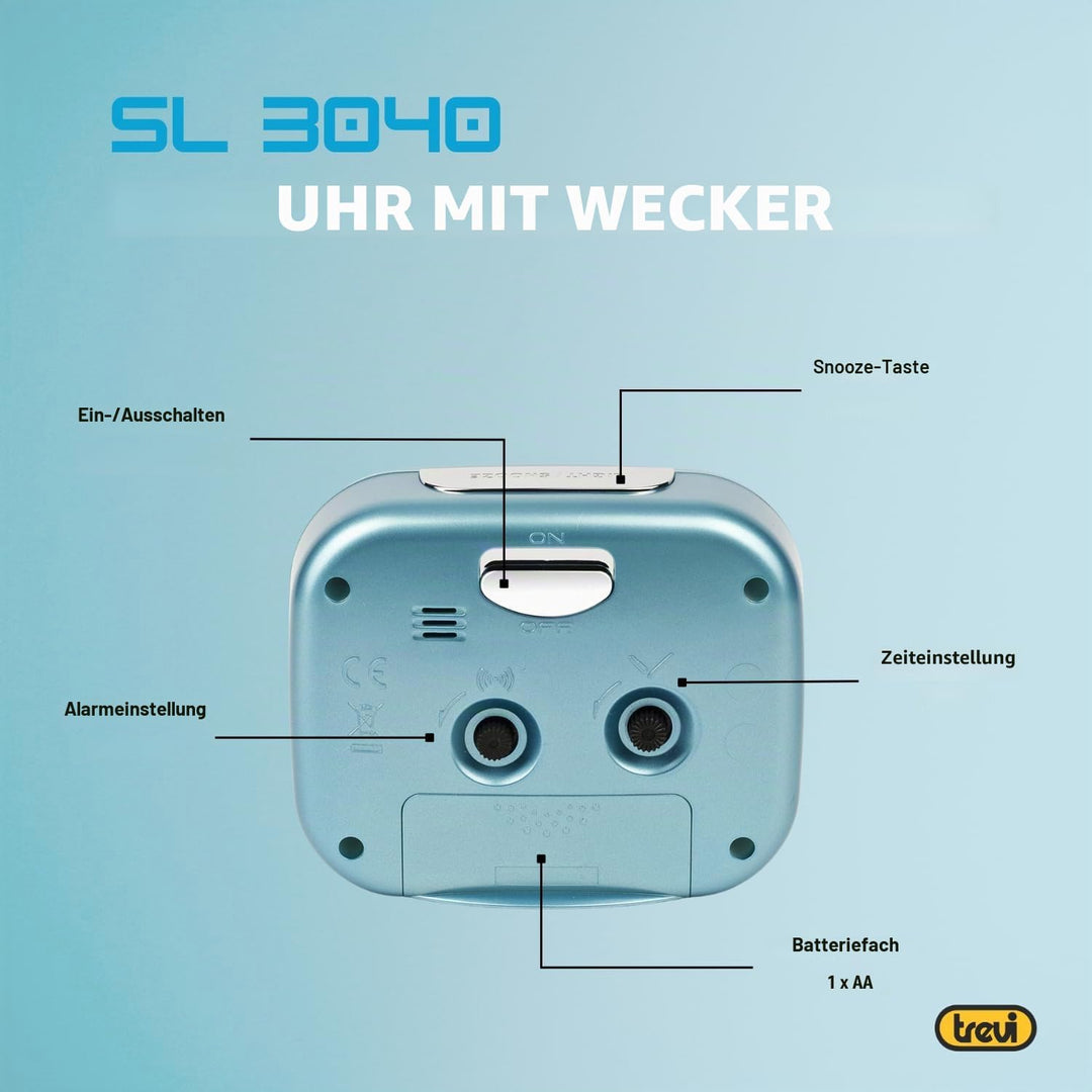 Trevi Retro Nachttisch/Reisewecker mit LED-Hintergrundbeleuchtung und leisem Sweep-Sekundenzeiger, K