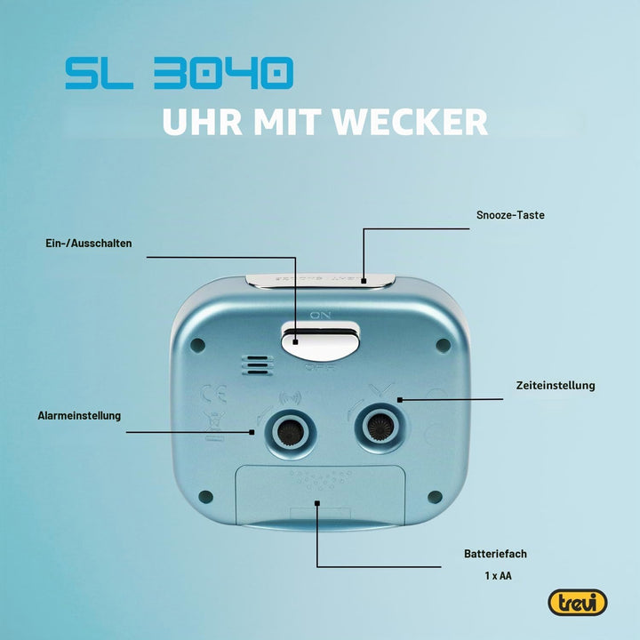 Trevi Retro Nachttisch/Reisewecker mit LED-Hintergrundbeleuchtung und leisem Sweep-Sekundenzeiger, K