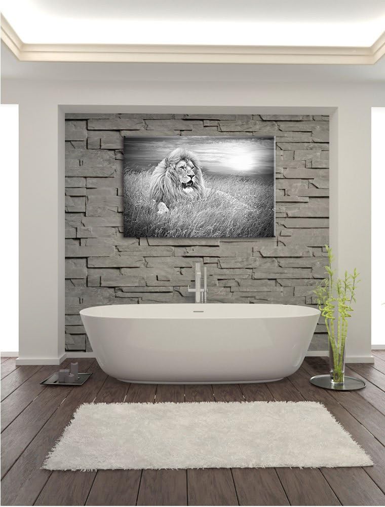 mächtiger Löwe Kunst B&W, Format: 100x70 auf Leinwand, XXL riesige Bilder fertig gerahmt mit Keilrah