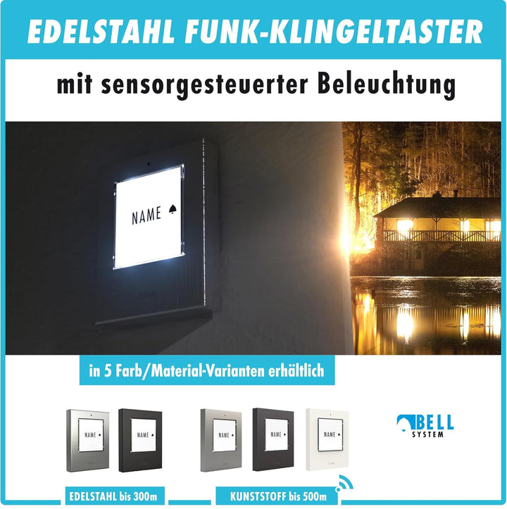 m-e Funkklingel BELL-521 AC Edelstahl Anthrazit mit Sender und Empfänger für 1-Familienhaus, Erweite