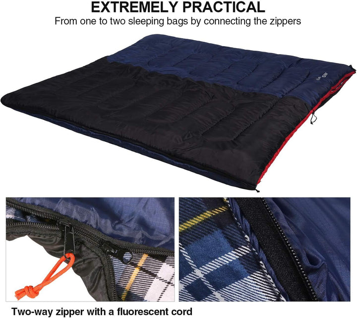 REDCAMP Cotton Flannel Sleeping Bag for Camping Backpacking, Adults Cold Weather Envelope Sleeping B