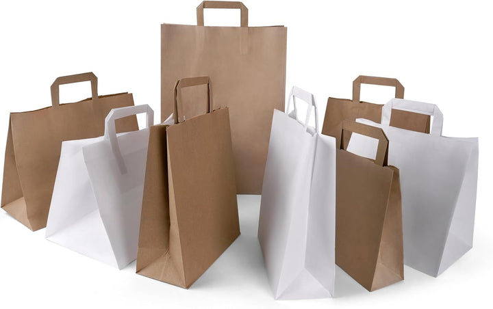 Inoverse Papiertüten mit Henkel 22+10x36 cm, Papiertragetaschen 250 Stück | Papiertaschen, Kraftpapi