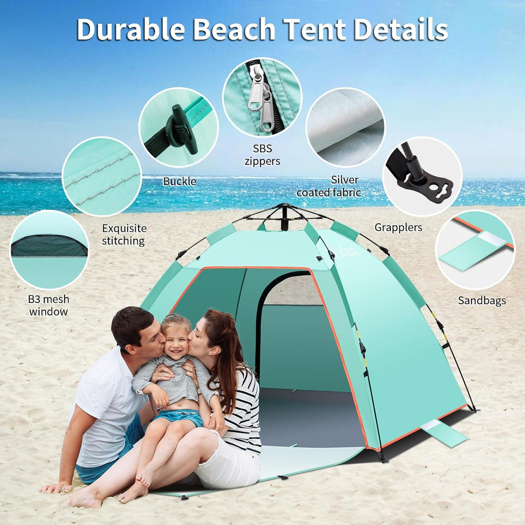 Yafaca Strandmuschel, 1-3 Personen Automatische Pop Up Zelt, Grosses UV Schutz 50+ Sonnenschutz Trag