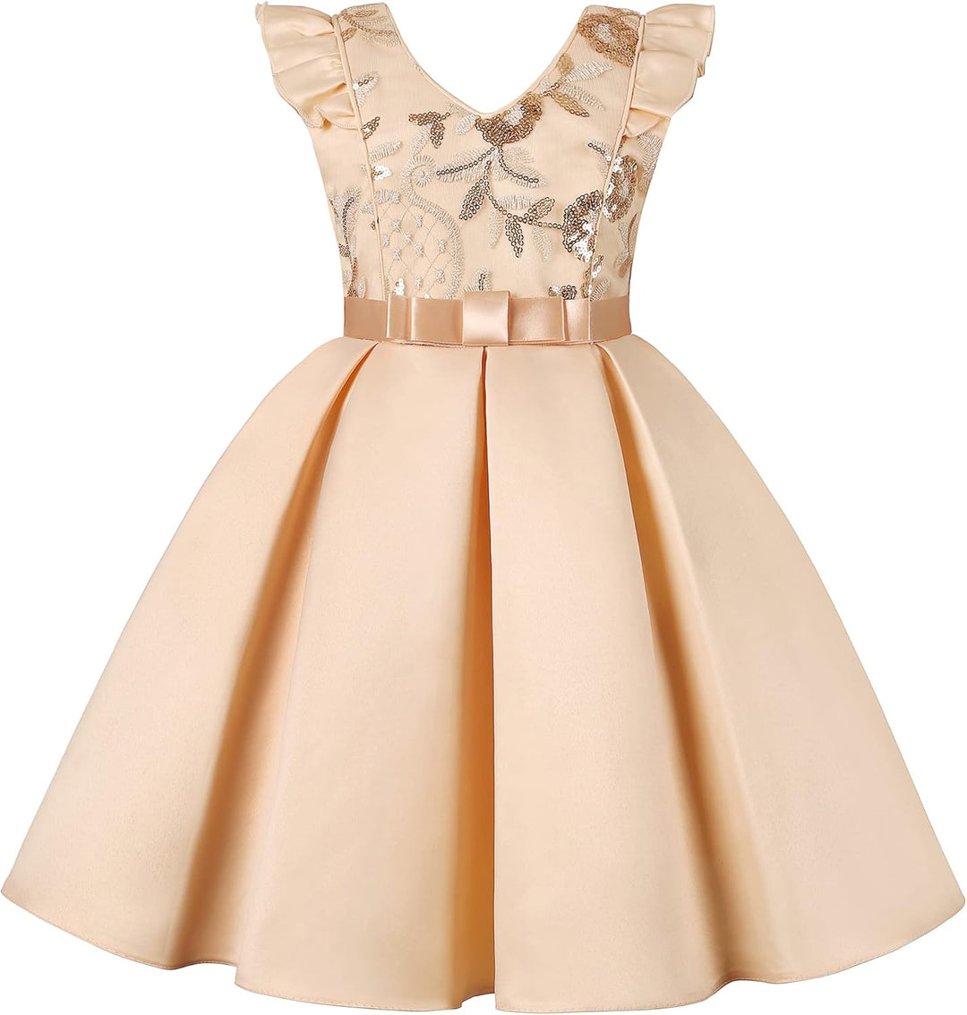 BUNNY LULU Mädchen Kleid mit schräger Schulter, Brautjungfer, Hochzeit, Prinzessin, Kinder, Schleife