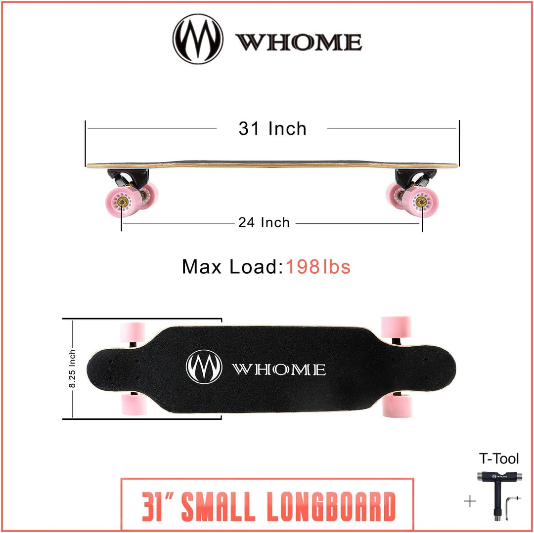 WHOME Longboards – 31 Zoll Kleines Longboard Cruising Skateboard – für Erwachsene/Kinder Mädchen/Jun