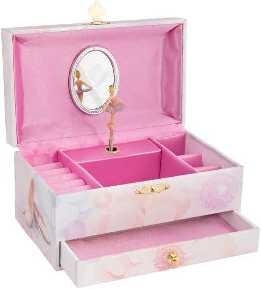 goki 15555 Musikspieldose Ballerina, Schmuckschatulle mit Spiegel, Spieluhr Melodie 'Schwanensee', M