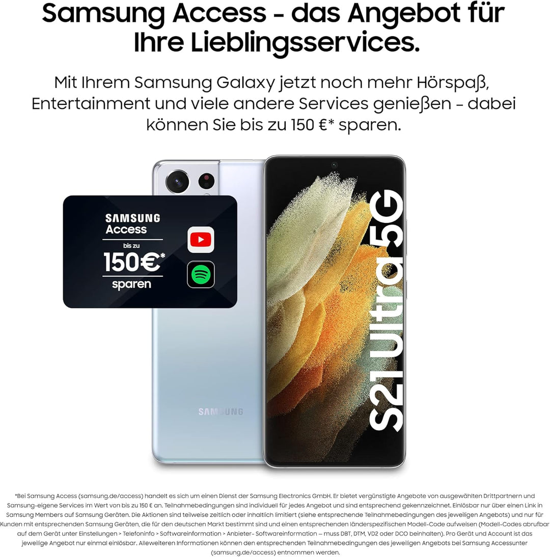 Samsung Galaxy S21 Ultra 5G, Android Smartphone ohne Vertrag, Quad-Kamera, Infinity-O Display, 256 G