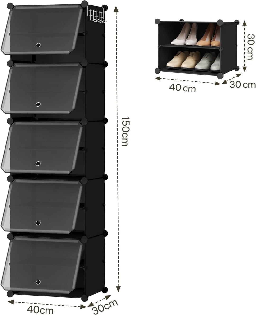 WOLTU Schuhregal, Schuhschrank mit 10 Fächern, Platzsparend, Mit Haken, Schuhablage Kunststoff, für