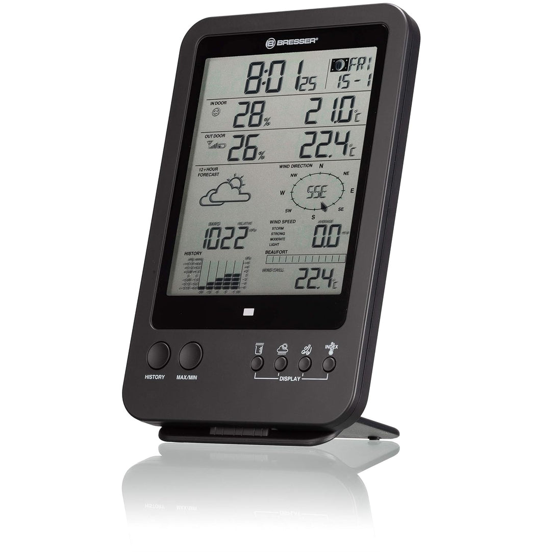 Bresser Wetterstation Funk mit Aussensensor Wetter Center 5-in-1, Schwarz