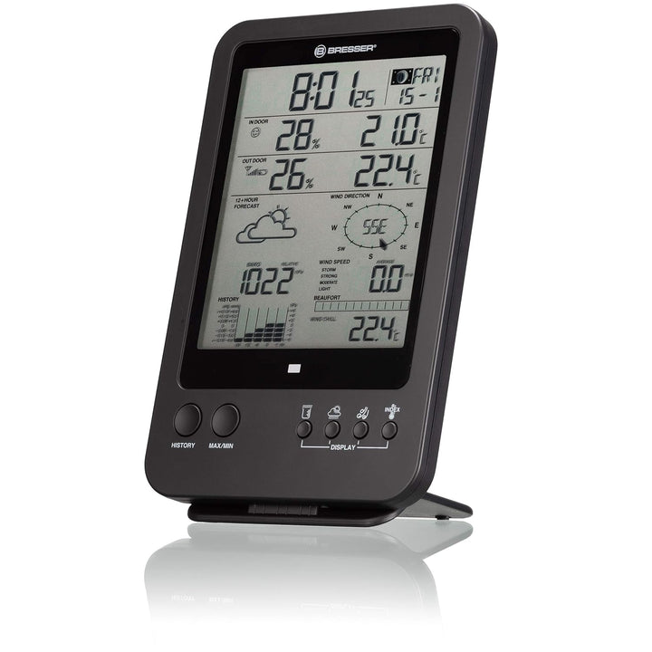 Bresser Wetterstation Funk mit Aussensensor Wetter Center 5-in-1, Schwarz