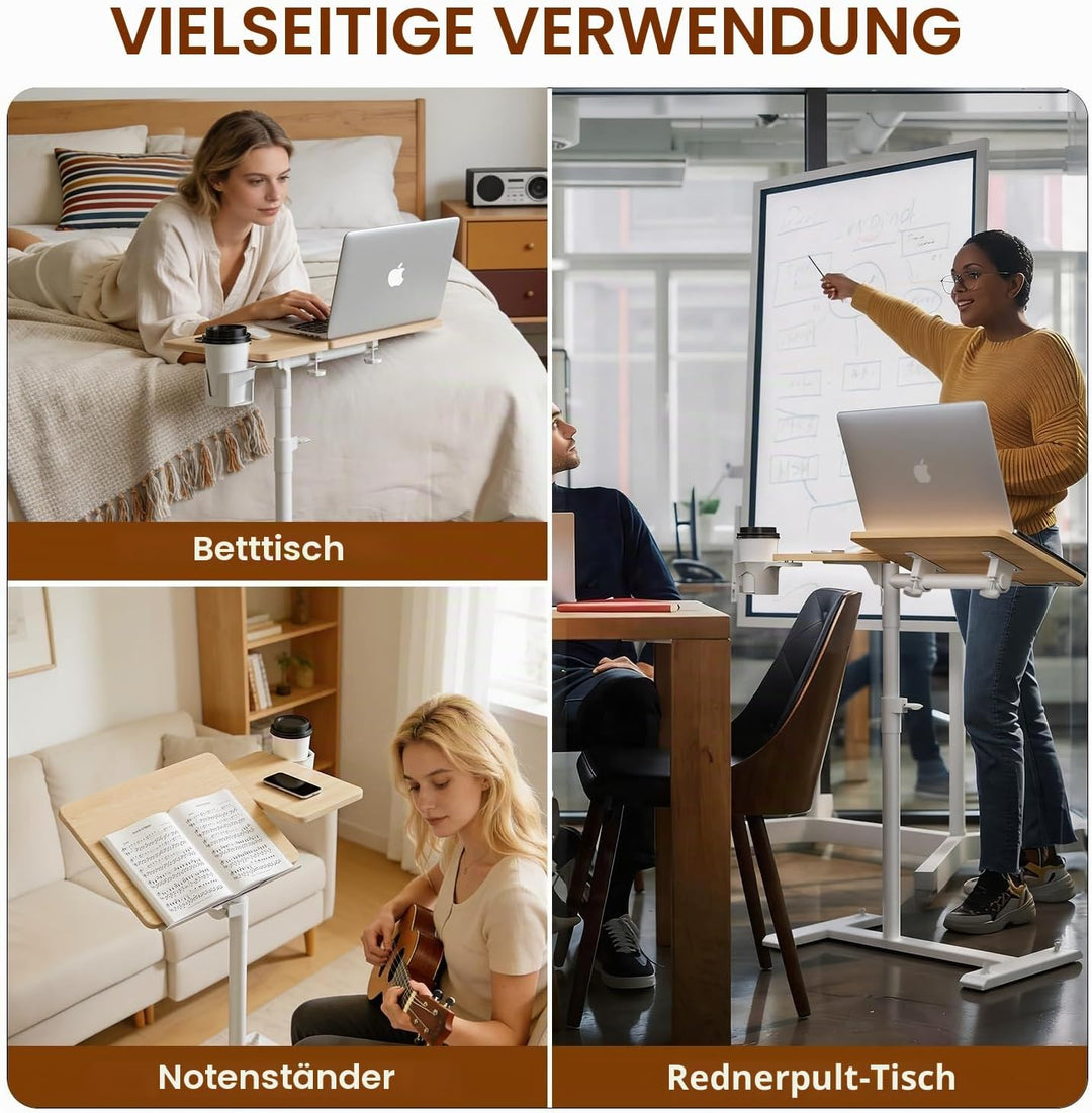 Aothia Beistelltisch höhenverstellbar mit versteckten Rollen, Pflegetisch für Bett,Computertisch aus