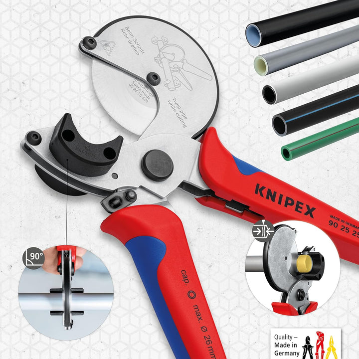 KNIPEX 90 25 25 Rohrschneider für Verbund- und Kunststoffrohre mit Mehrkomponenten-Hüllen 210 mm