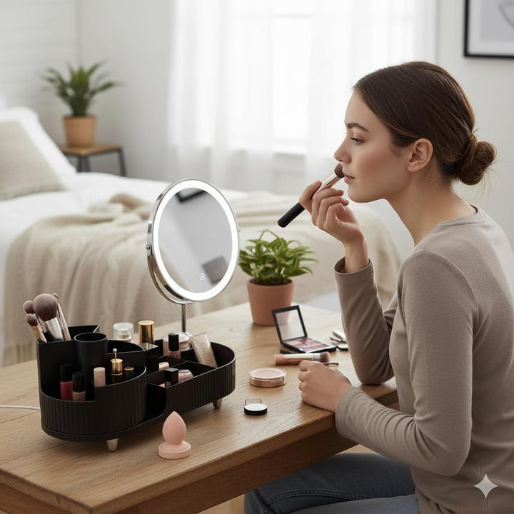Make up Organizer 360° Drehbar, Grosser Bad Kosmetik Organizer mit Aufbewahrungsbox für Schminktisch