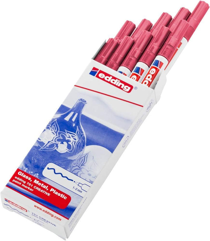 edding 751 Glanzlackmarker - rot - 10 Lackmarker - Rundspitze 1-2 mm - Lackstift für Glas, Stein, Ho