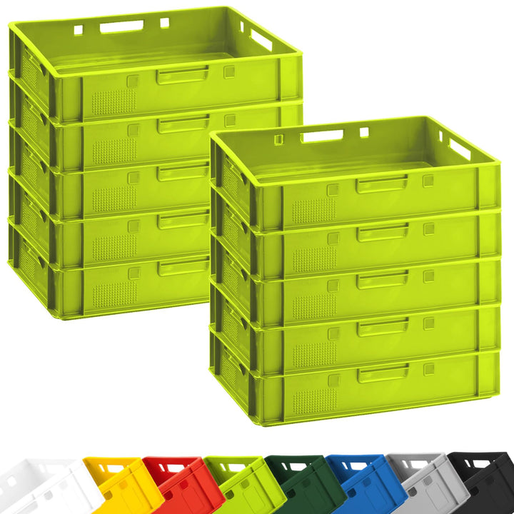 BURI 10 Stück Fleischkiste E1 Lagerkiste 60x40x12,5 cm Metzgerkiste Eurobox Hellgrün - flache Stapel