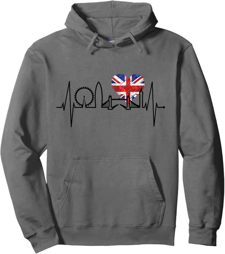 London Skyline Herzschlag UK Flagge London Fan Herz London Pullover Hoodie