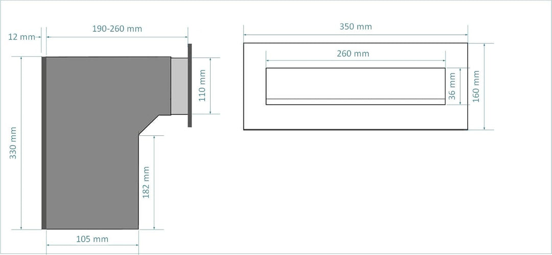 Mauerdurchwurf Briefkasten Anthrazitgrau matt C4 190-260 [mm] 3 Schlüssel Einbaubriefkasten Durchwur
