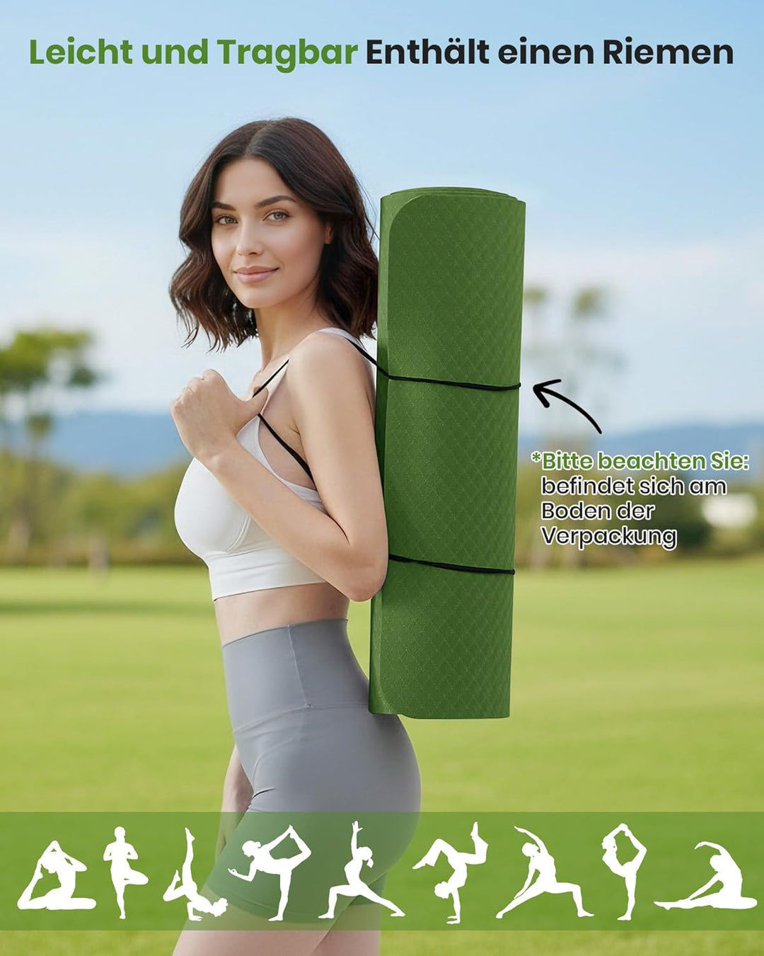 Oak &amp; Tea Yogamatte Rutschfest Fitnessmatte Umweltfreundliche TPE Sportmatte mit Tragegurt Gymnastik
