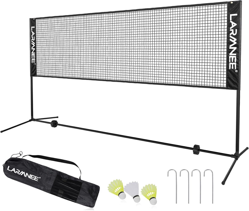 LARMNEE Badmintonnetz, Tennisnetz, 300cm|400cm|500cm Federballnetz höhenverstellbar, Set bestehend a