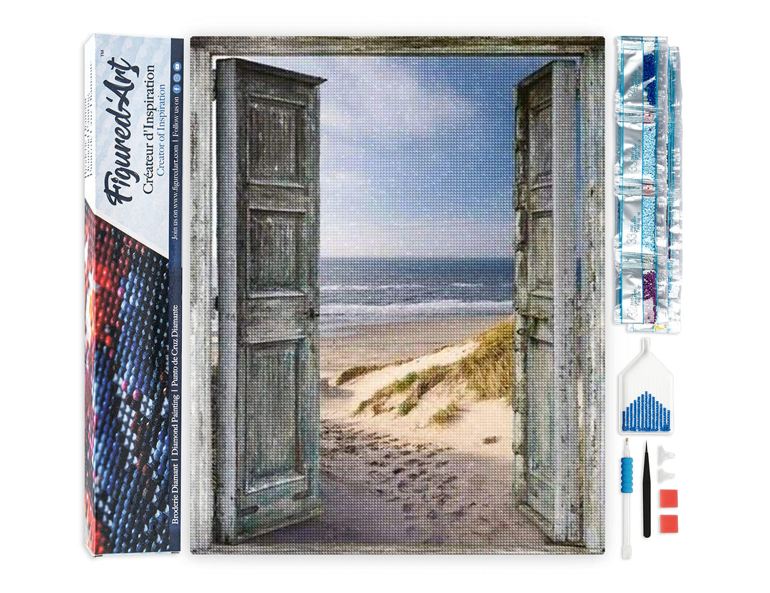 Figured'Art Diamond Painting Erwachsene 40x50cm Ganze Leinwand gerollt Tor zum Strand 5D Bilder Ecki