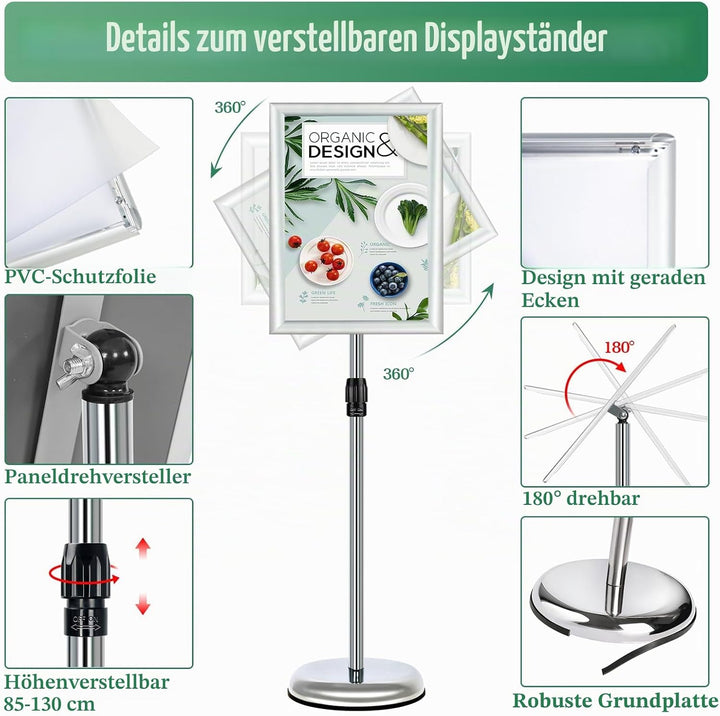 Mutualsign Infoständer A3 Aluminium Plakatständer Höhenverstellbar Posterständer Informationsständer