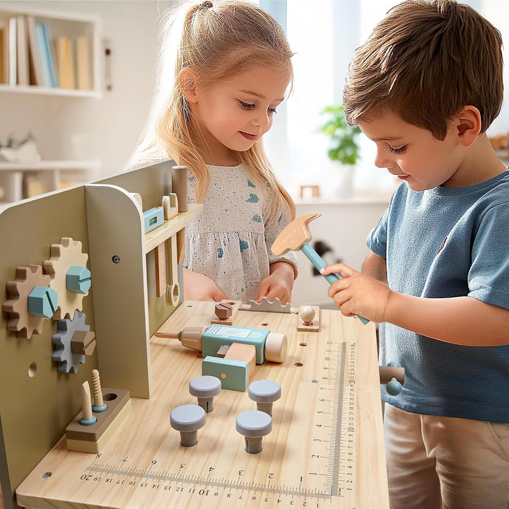 Kinder Werkzeug Set, hölzerne Werkzeuge Bank mit Schürze Kleinkind Spielzeug Werkbank Mit Realistisc