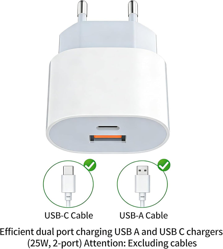 Schnellladegerät 25W USB C Ladeadapter 20W Typ-C Ladeadapter netzteil 15W USB Typ-A Ladegerät（Weiss