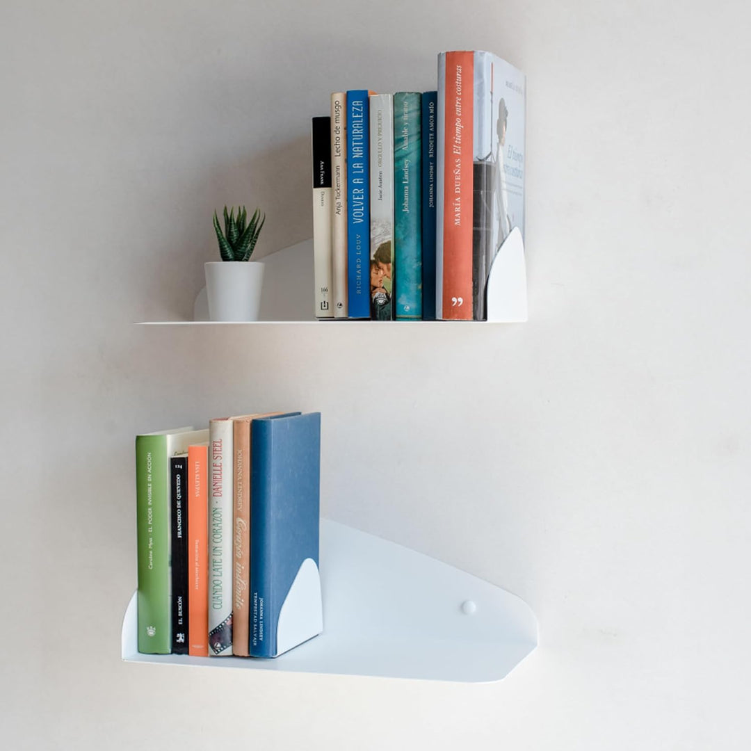 MILUKA Wandregal Weiss 35 cm | 2er Set Bücherregal Wand mit Magnetische Buchstütze | Bücher Regal Hä