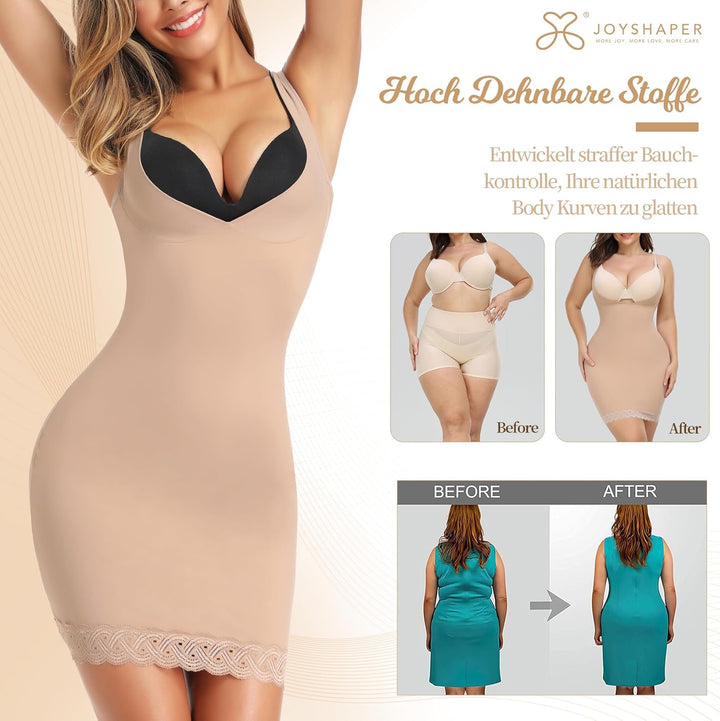 Joyshaper Unterkleid Damen Unterrock mit Träger Figurformende Miederkleid Shapewear Nahtlose Unterwä