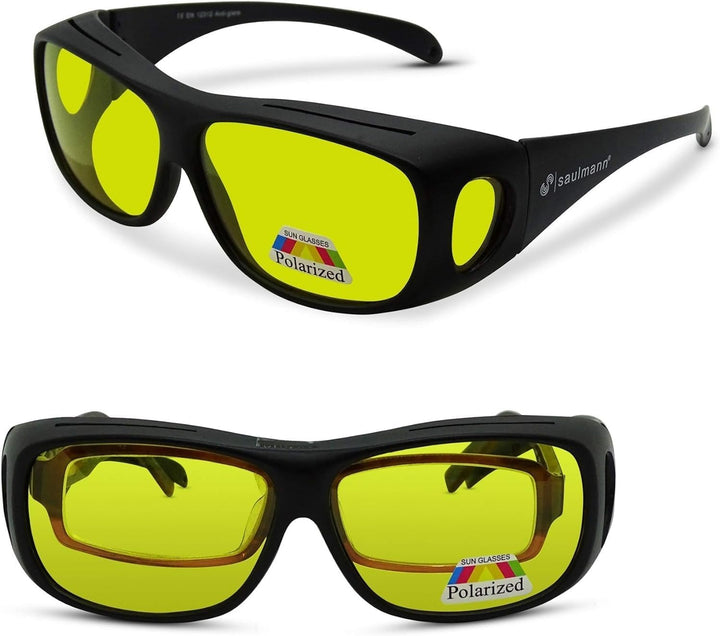 Saulmann® ✅ Polarisierte Unisex Überzieh Blendschutzbrille - Kontrast Outdoor- & Nacht Fahrbrille mi