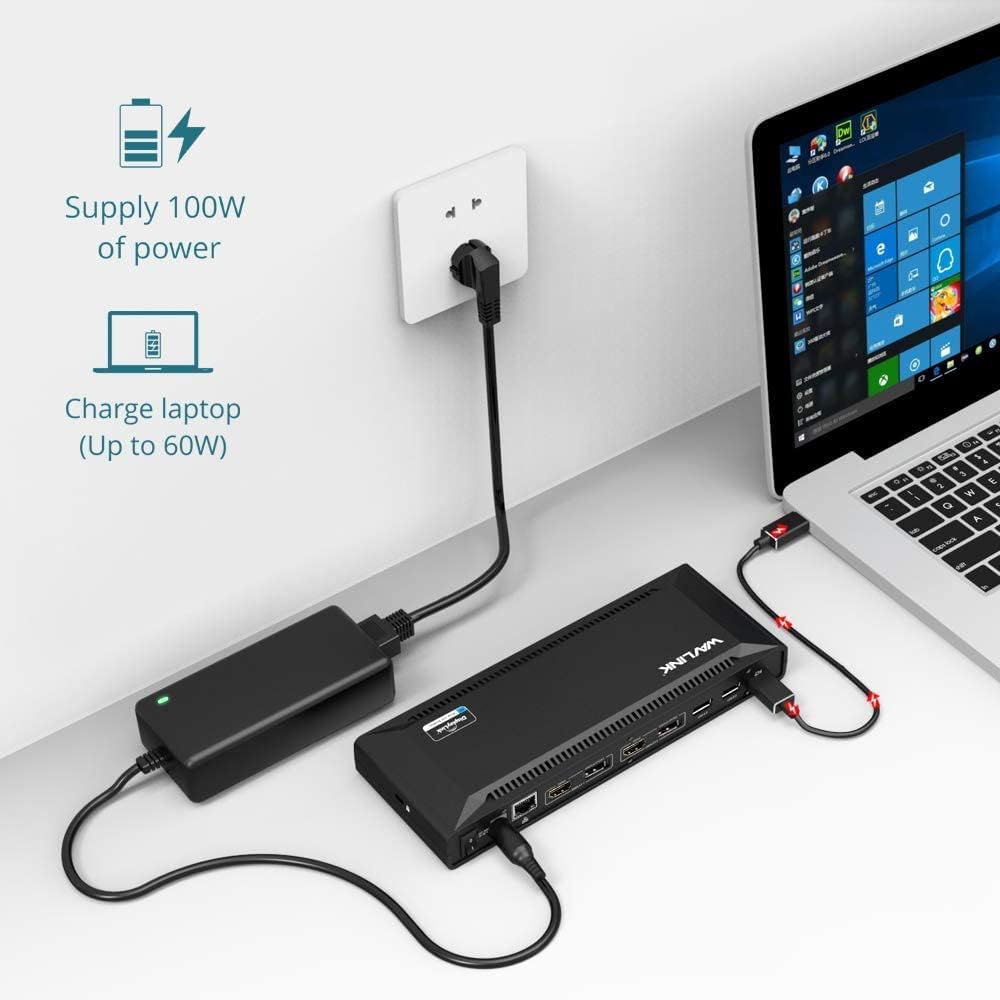WAVLINK USB C Universelle Docking Station 60W Stromversorgung Unterstützt Dual 4K Videoausgänge (Dis