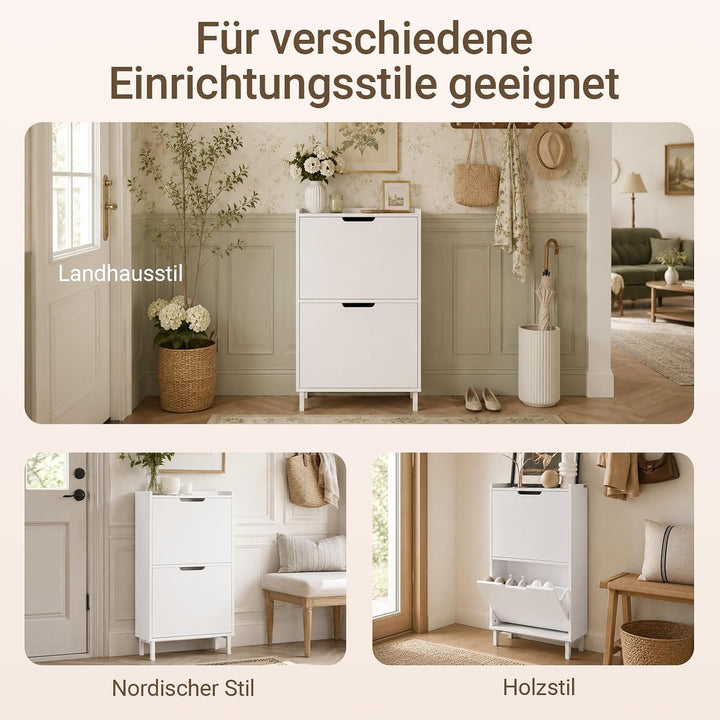 SoBuy Schuhschrank schmal mit 2 Klappen Platzsparender Schuhkipper Hoch Kommode Schuhregal geschloss