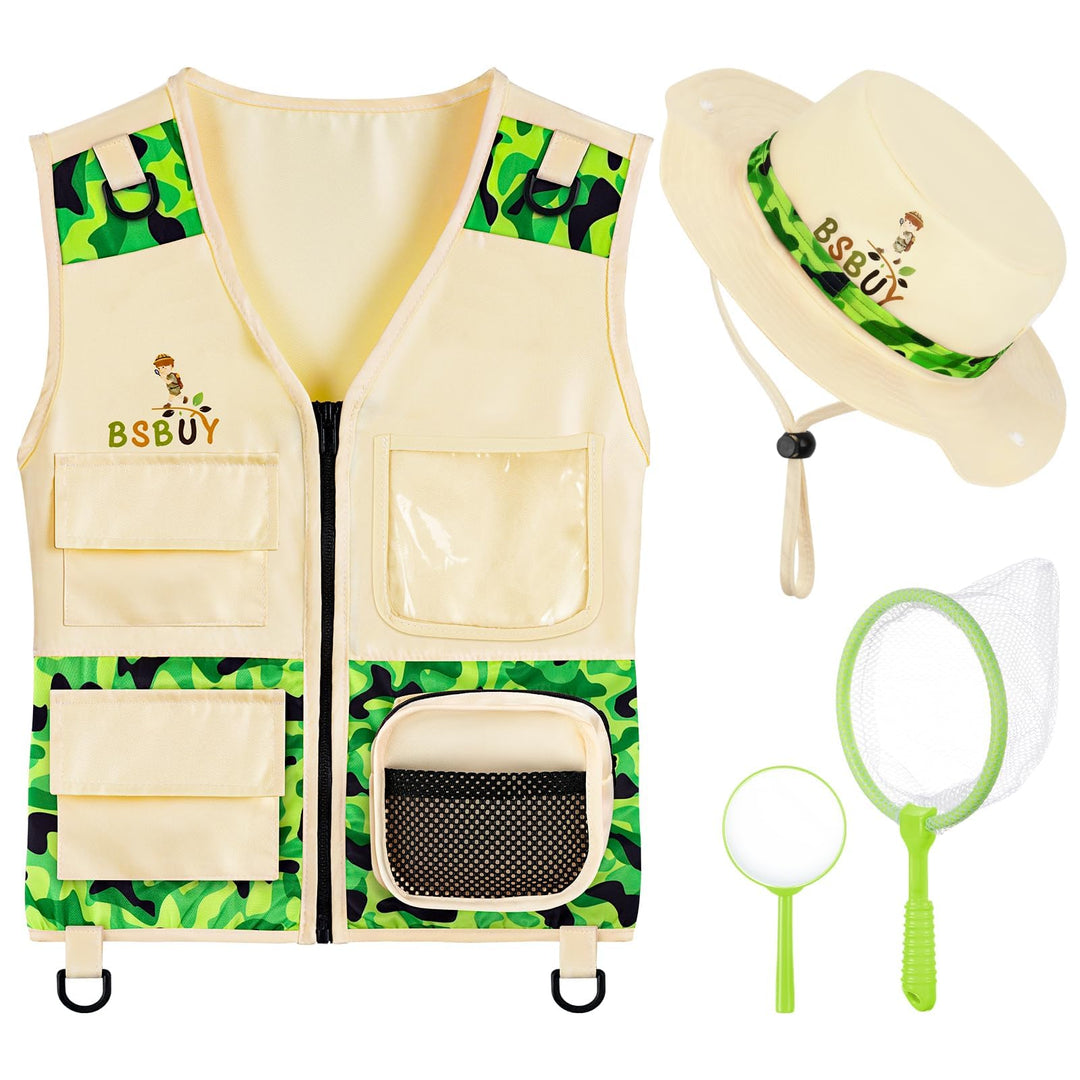 Forscherset für Kinder 4Pcs Exploration Spielzeug mit Frachtweste Hut Insektennetz und Lupe Outdoor