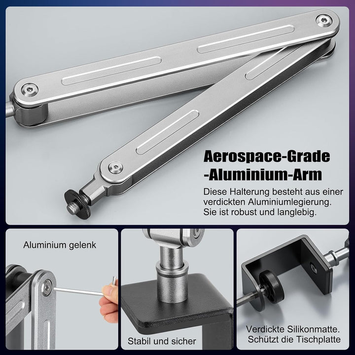 Aluminium Mikrofon Arm Tisch für Live-Streaming, Singe, Gaming | Aluminium Mikrofonständer Schreibti