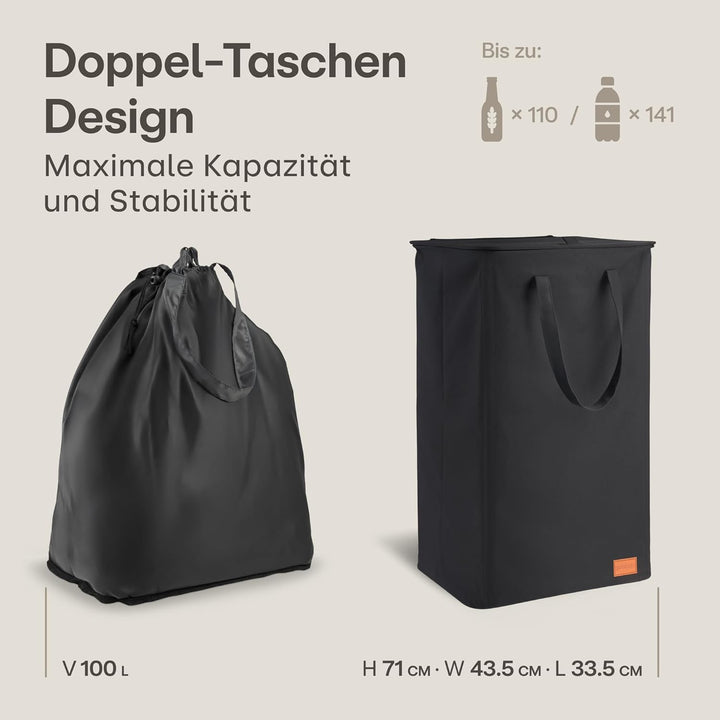 Praknu 100L Pfandflaschen Sammelbehälter Gross – Flaschensammler für Leergut & Altglas – Wasserdicht