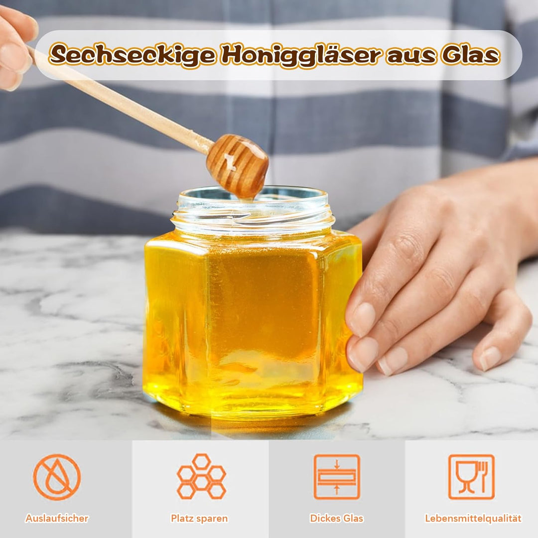 Dhnvcud 36 Stück Sechseckige Honiggläser Mini Marmeladenglas mit Deckel, Honiggläser 45ml Mini Gläse