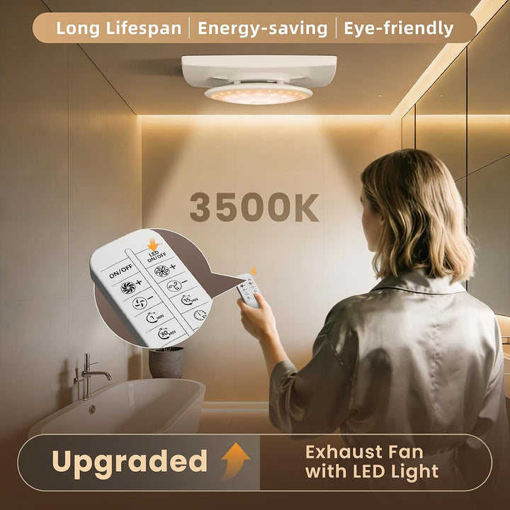 100mm Badlüfter mit Nachlauf & LED Beleuchtung,3000U/min 220m³/h,2 Wege 6 Drehstufen mit Anzeigelamp
