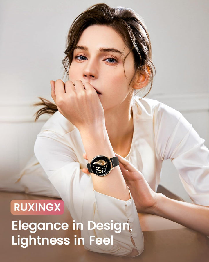 RUXINGX Smartwatch Damen, 1.27" Smart Watch Rund mit Telefonfunktion, 24H SpO2 Pulsuhr, Fitnessuhr m