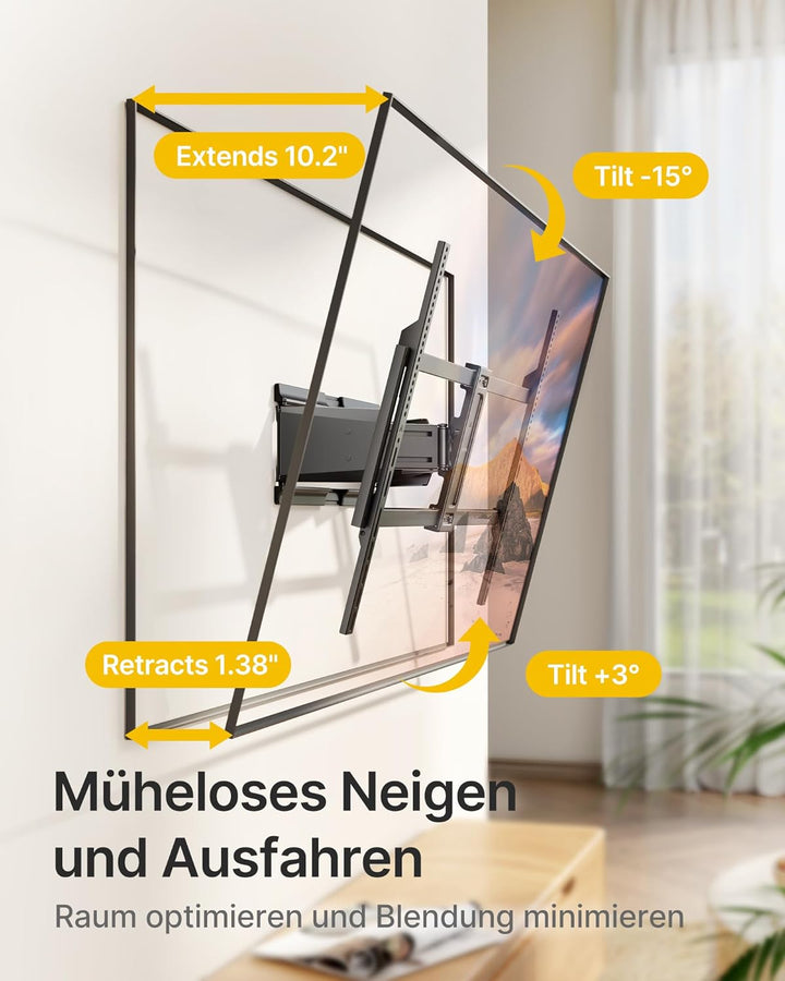 monTEK Hochbelastbare Ultra Slim TV Wandhalterung für 50-100 Zoll Fernseher bis zu 85kg, Schwenk &amp; N