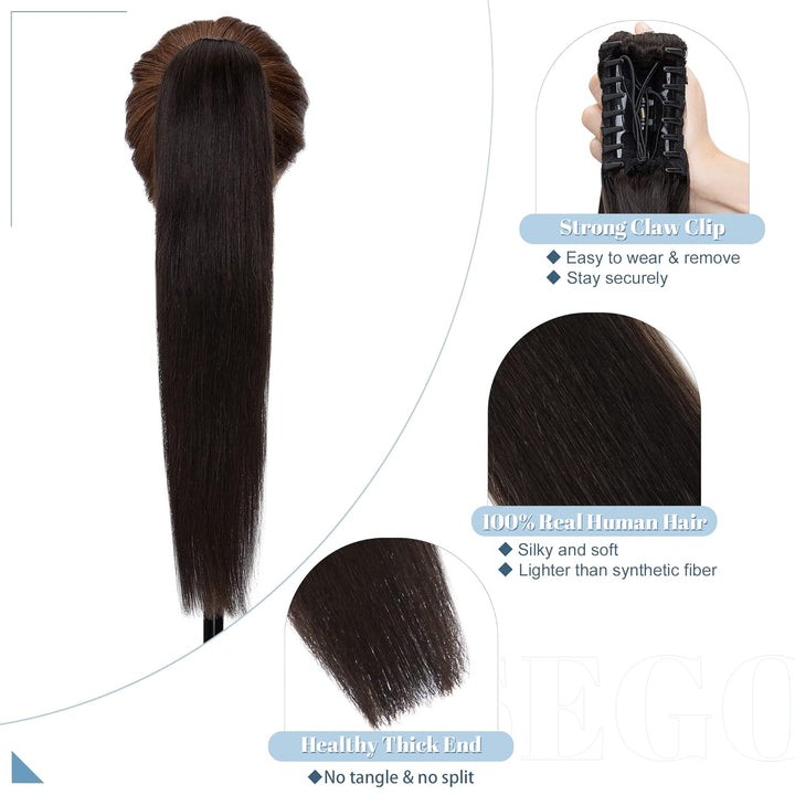 SEGO Ponytail Haarteil Echthaar Zopf Extension mit Klammer Clip in Pferdeschwanz Haarverlängerung 10