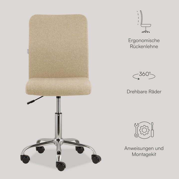 Baroni Home Bürostuhl aus Stoff, gepolsterter Bürostuhl 360° drehbar, Verstellbarer Höhe und ohne Ar