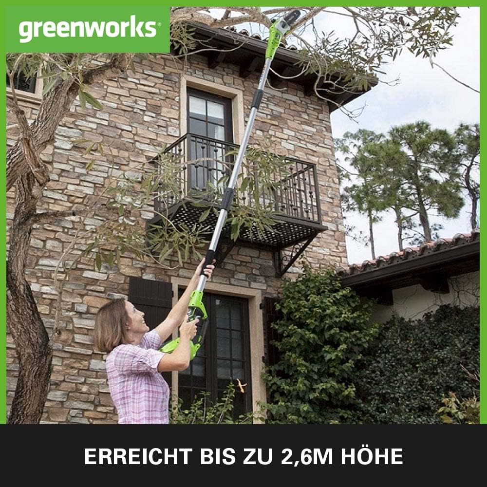 Greenworks G24PS20 Akku Hochentaster,20 cm Schenkellänge, 6,7 m/s Kettengeschwindigkeit, 3,2 kg, aut