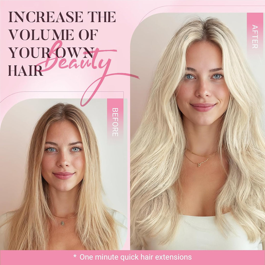MAXITA Echthaar Extensions Clip, 40cm 16 Zoll 120g 7 Stück Platinblond Clip in Extensions Echthaar N