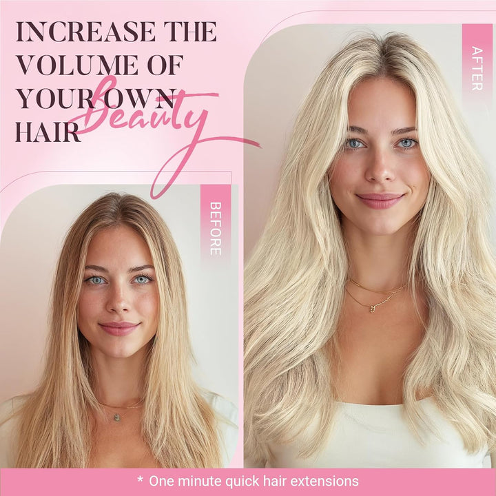 MAXITA Echthaar Extensions Clip, 40cm 16 Zoll 120g 7 Stück Platinblond Clip in Extensions Echthaar N