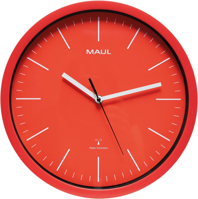 Maul Wanduhr MAULjump Ø 30,5 cm | stilvolle Funkuhr mit Mineralglas | automatische Zeiteinstellung |