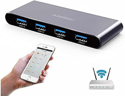 Xystec WiFi USB Hub: WLAN-USB-3.0-Hub mit 4 einzeln schaltbaren Ports, App, Sprachsteuerung (Funk US