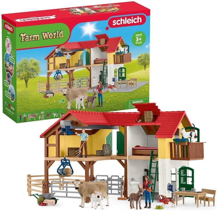 schleich 42407 Bauernhaus mit Stall und Tieren, für Kinder ab 3+ Jahren, FARM WORLD - Spielset neue