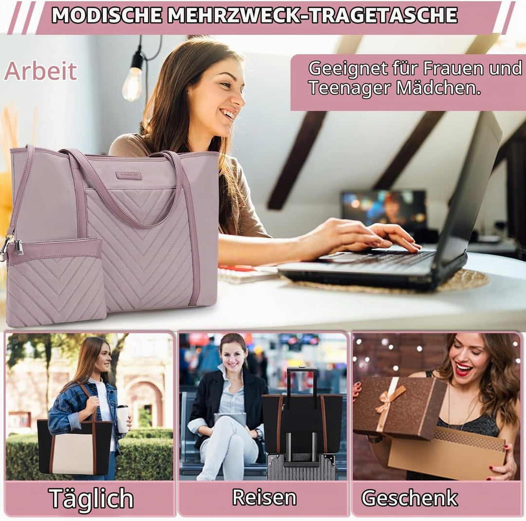 VX VONXURY Handtasche Damen Mittelgross Laptoptasche 15,6 Zoll Arbeitstasche Shopper Lehrertasche Sc